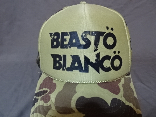激レア USA購入 カリフォルニア出身 ハードロックヘビーメタルバンド【BEASTO BLANCO】ロゴプリントカモフラ柄メッシュキャップ 中古良品拍卖