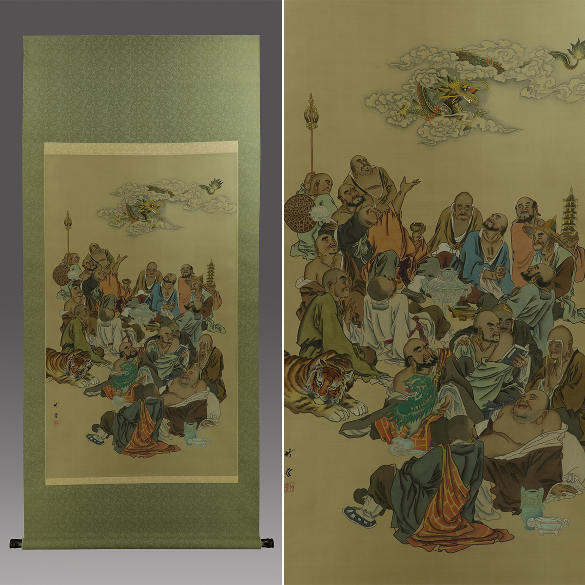 【肉筆】仏画【大幅・十六羅漢】◆絹本◆掛軸 t07004拍卖