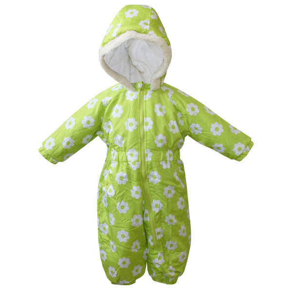 最終お値下げ!新品タグ付き Blue Mart ブルーマート あったか中綿ジャンプスーツ フードもこもこボア 雪遊び 防寒 かわいい花柄 ライム 90拍卖