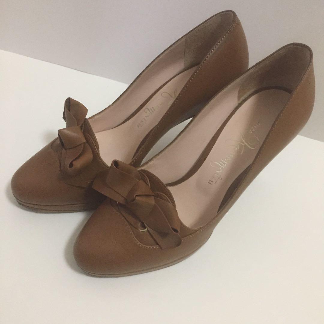 【GINZA Kanematsu】 リボンハイヒール ブラウン 21.5㎝ 中古拍卖