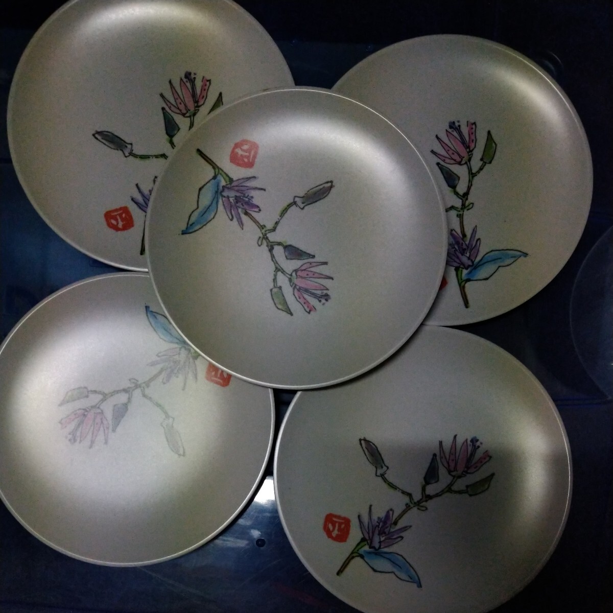 プラスチック製 中皿 5枚セット 中古 花柄拍卖