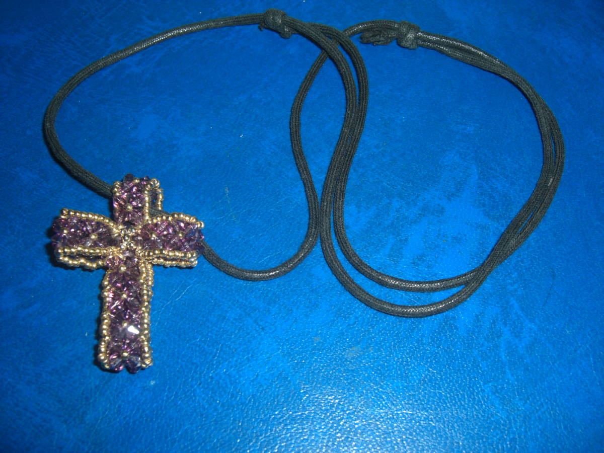 ビーズ仕上げ 十字架 ネックレス P6 聖母マリア 手作り ミサ 祈祷済 幸運 光拍卖