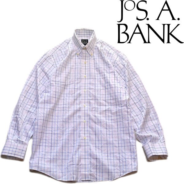 1点物◆USAブランドJos A Bank長袖チェックシャツ古着メンズMLレディースOKアメカジ90sストリート/スポーツ中古レトロ白シャツXL372586拍卖