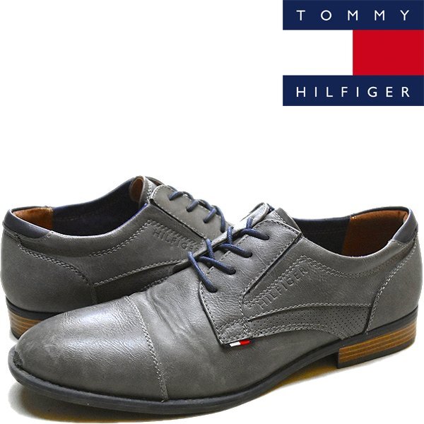 1点物◆トミーヒルフィガー革靴PVレザーシューズ古着メンズ26レディースOKアメカジ90sストリートMixスニーカーブランドUS8灰色グレー372598拍卖