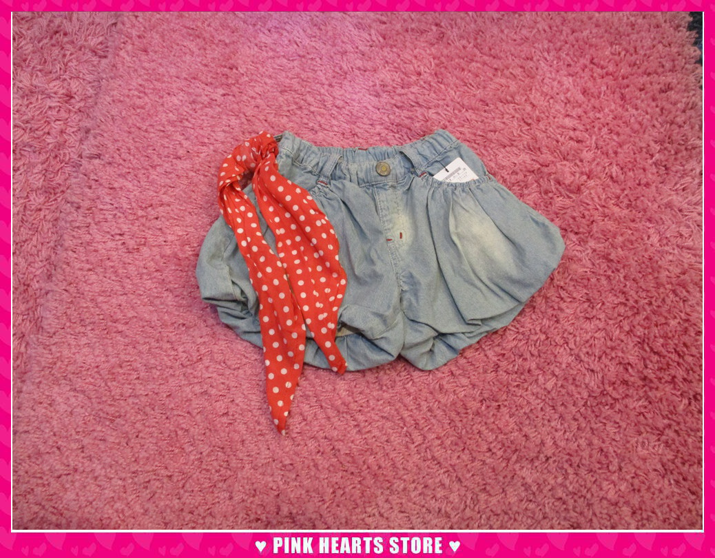 新品キッズ◇Donkey Jossy(ドンキージョシー)女の子 バルーンデニムショートパンツ バンダナ付 90 06-3011拍卖