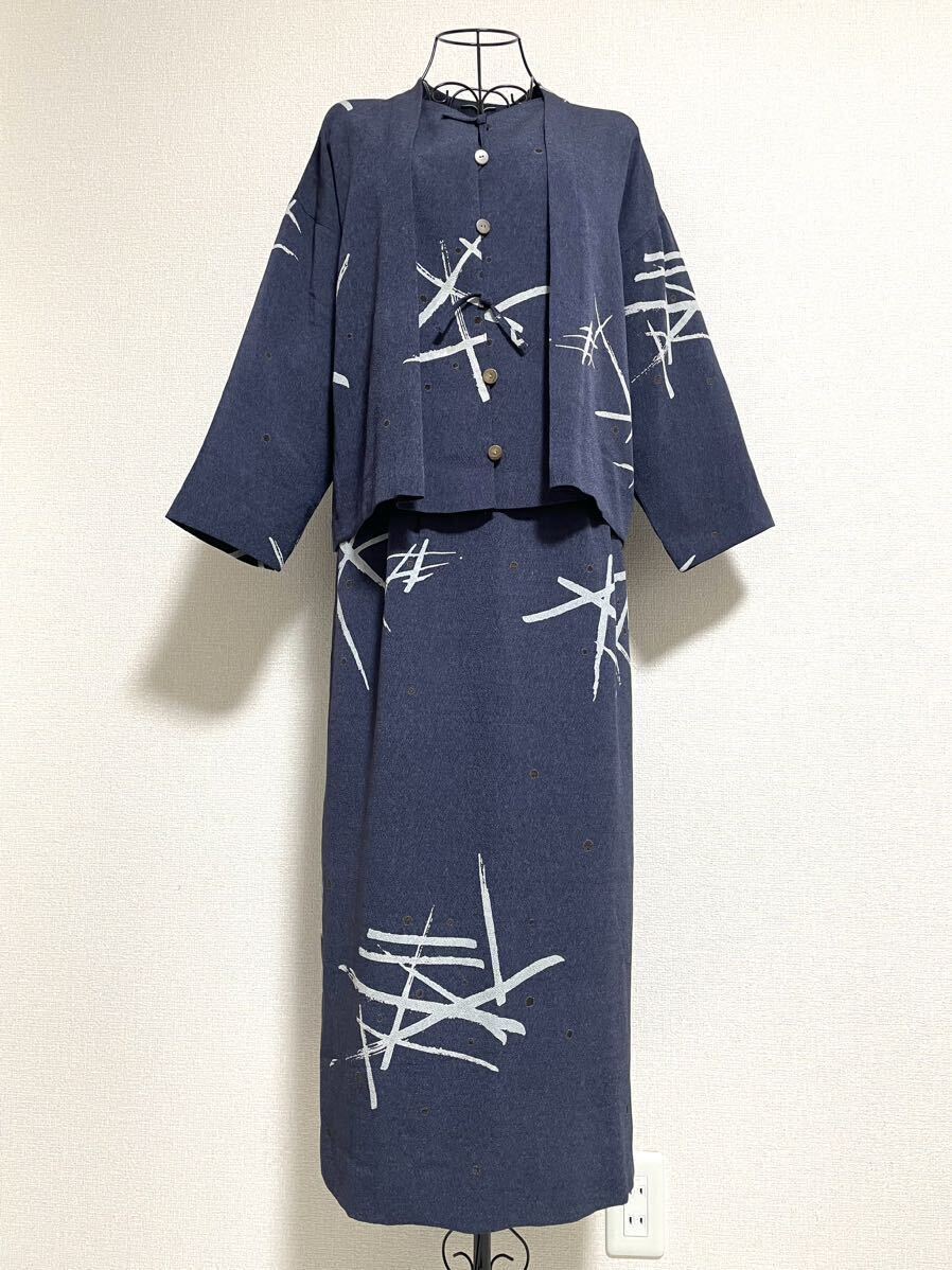 三年坂 十彩 ちりめん 縮緬 セットアップ 日本製 ツーピース トップス スカート Mサイズ拍卖