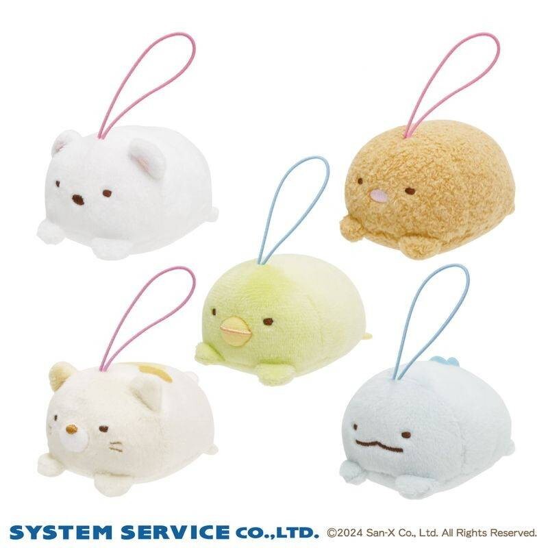 【非売品】すみっコぐらし うつぶせ ゴムひも付きマスコット ぬいぐるみ ぺんぎん しろくま とんかつ ねこ とかげ ストラップ 全5種コンプ拍卖