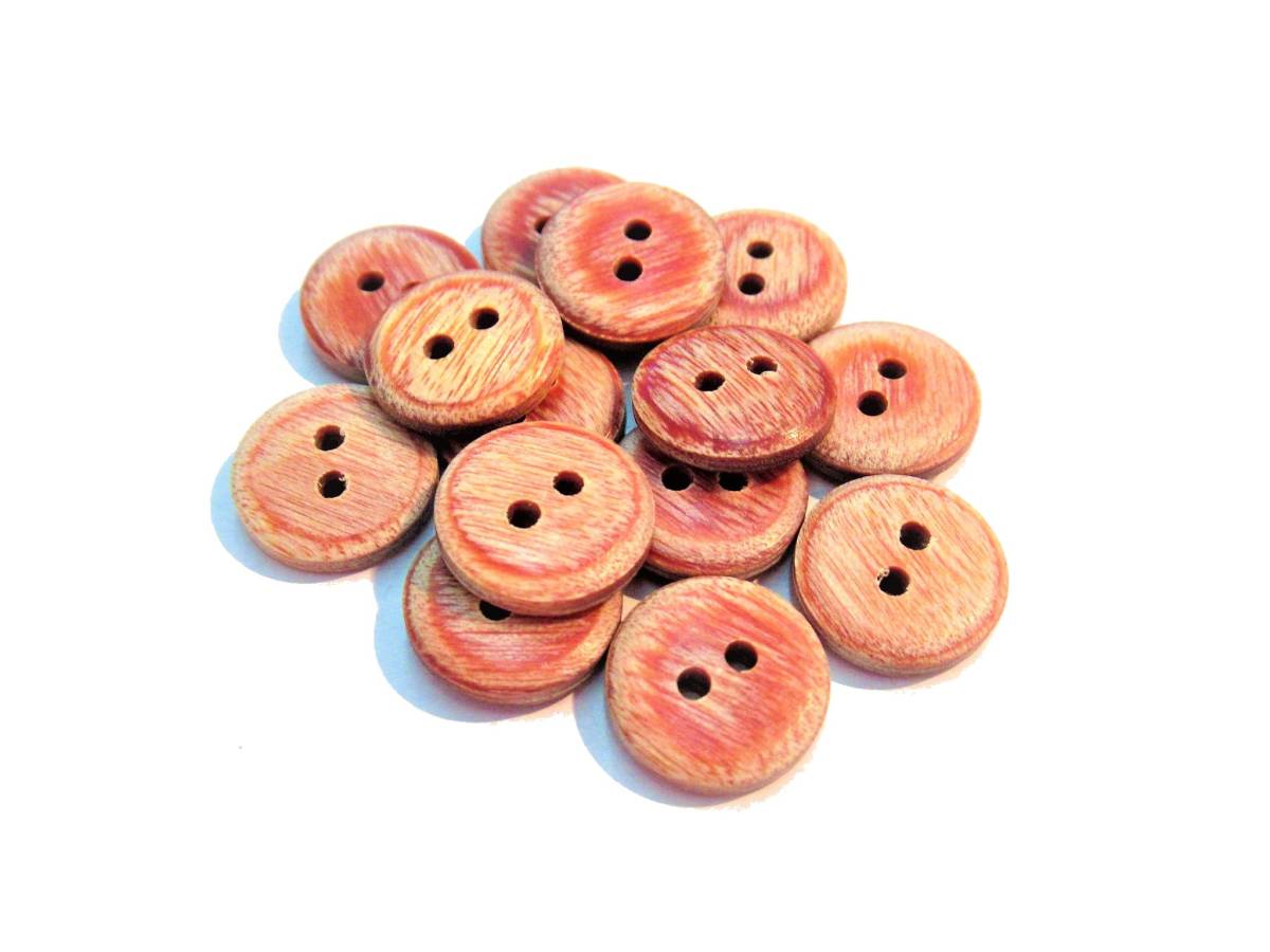 手芸 和洋裁用釦 ボタン 天然木 WOODボタン 縁なし二つ穴ボタン(11.5mm10個入り)b120拍卖