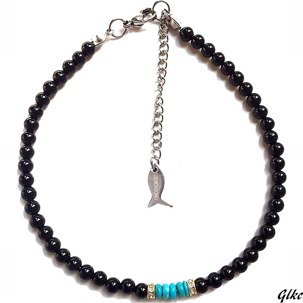 【シックなメンズアクセサリー】アンクレット 4mm オニキス ターコイズ メンズ おしゃれ プレゼント拍卖