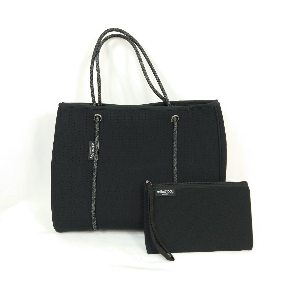 【B品】willow bay ウィローベイ トートバッグ ネオプレーン ポーチ付 BLACK×BLACK拍卖