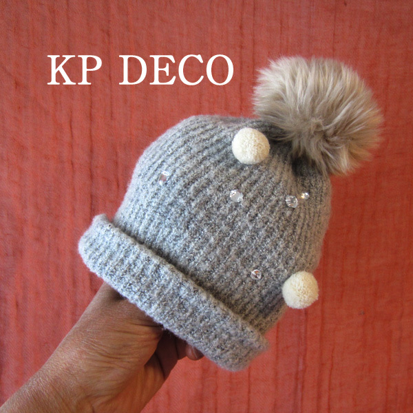 美品 KP DECO/ケーピーデポ★ ボンボン付き ニットキャップ ビーニー拍卖