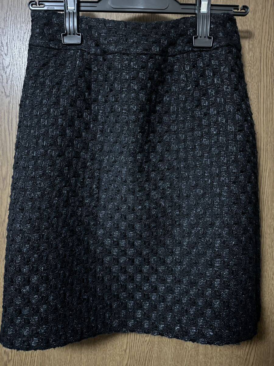 エムプルミエ ウール混 ツイード 黒 スカート 34 S拍卖