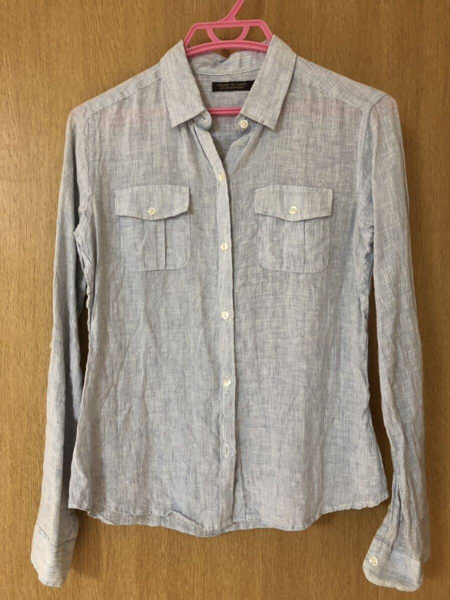 ユニクロ ストライプ リネンシャツ 長袖シャツ拍卖