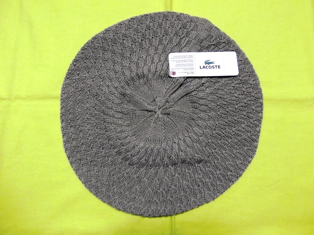 ●ラコステ コットン ベレー ニット ベレー 帽子 ベージュ フリー 日本製 柄編み 拍卖