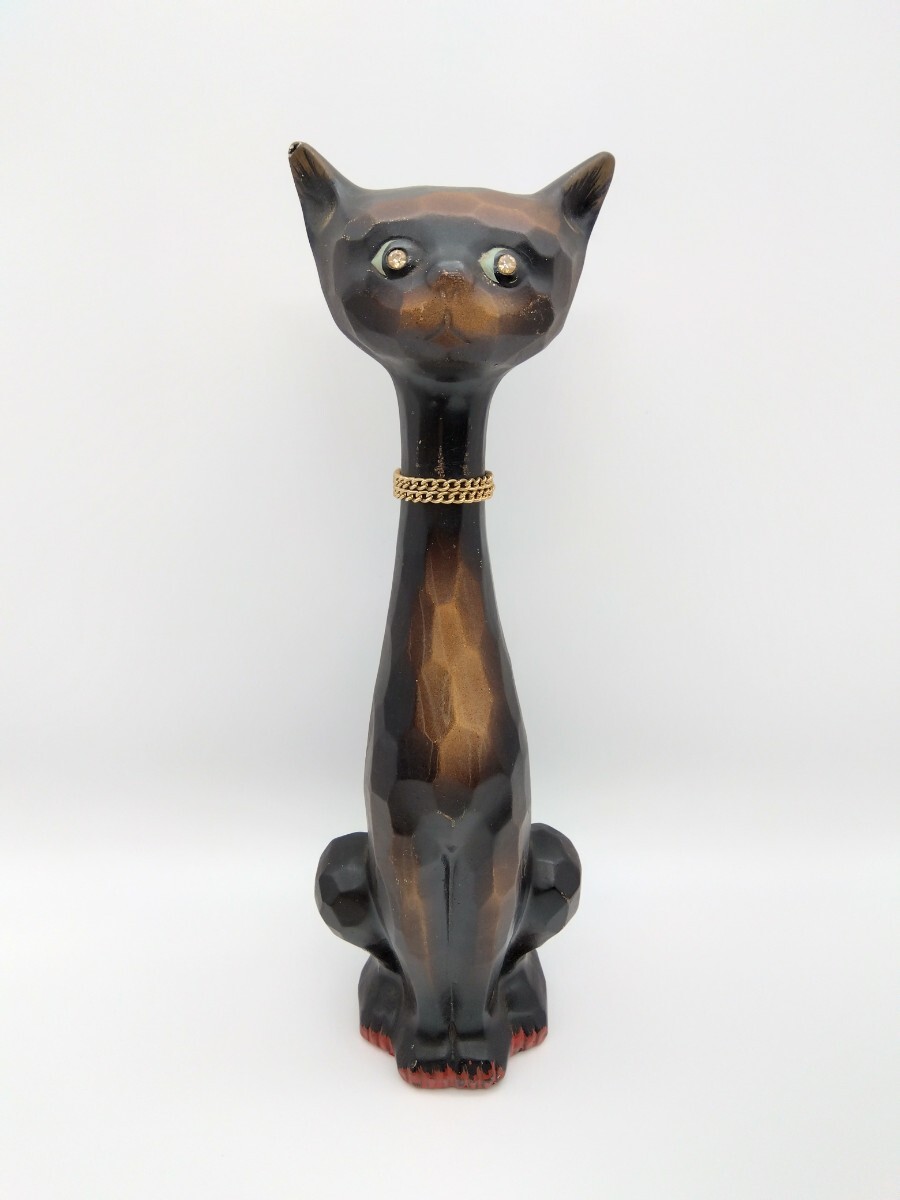 ねこ ちゃん 木彫り風 モダン 陶器 置物 インテリア 昭和 レトロ ポップ 当時物 ヴィンテージ デフォルメ 猫 ネコ オブジェ拍卖