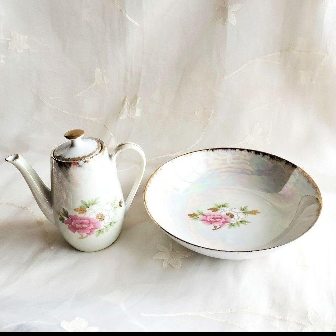 山亰陶器 fancy CHINA ティーポット&ディッシュトレイ大鉢セット 花柄拍卖