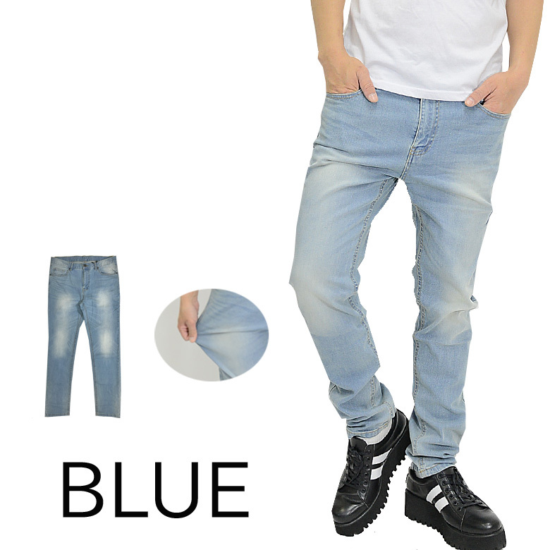 ストレッチ スキニーデニムパンツ ストレッチ ジーンズ キレイめ メンズ 8002-9117a 新品デニム ブルー L拍卖