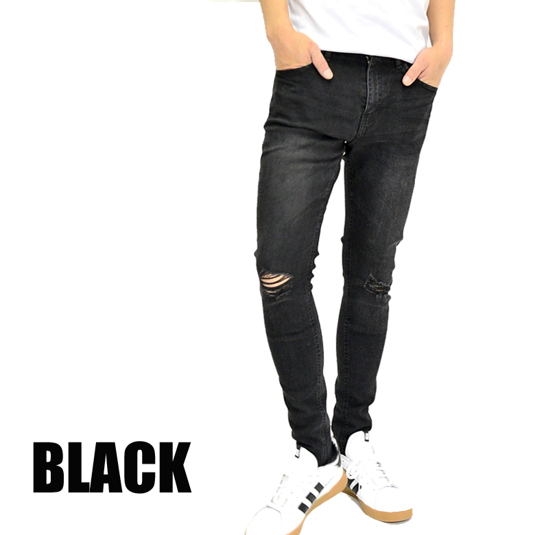 ストレッチ素材クラッシュデニム パンツ スキニーパンツ ストレッチデニムパンツ jb-92293 新品 ブラック M拍卖