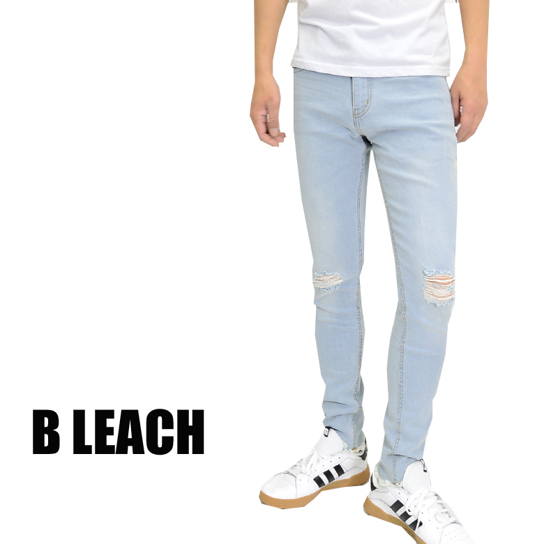 ストレッチ素材クラッシュデニム パンツ スキニーパンツ ストレッチデニムパンツ jb-92293 新品 ブリーチ M拍卖