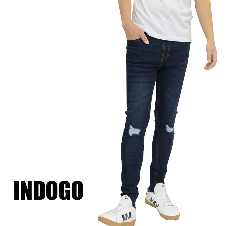 ストレッチ素材クラッシュデニム パンツ スキニーパンツ ストレッチデニムパンツ jb-92293 新品 インディゴ LL拍卖