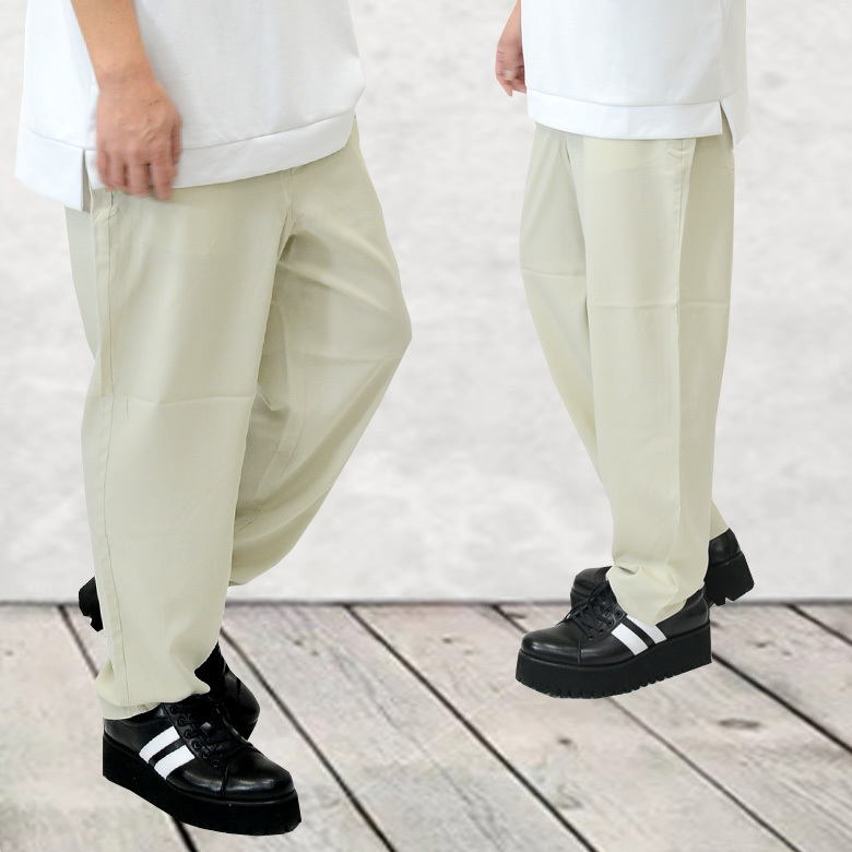 とろみ素材テーパードワイドパンツ50391ゆったりシルエット新品アイスグレーM拍卖