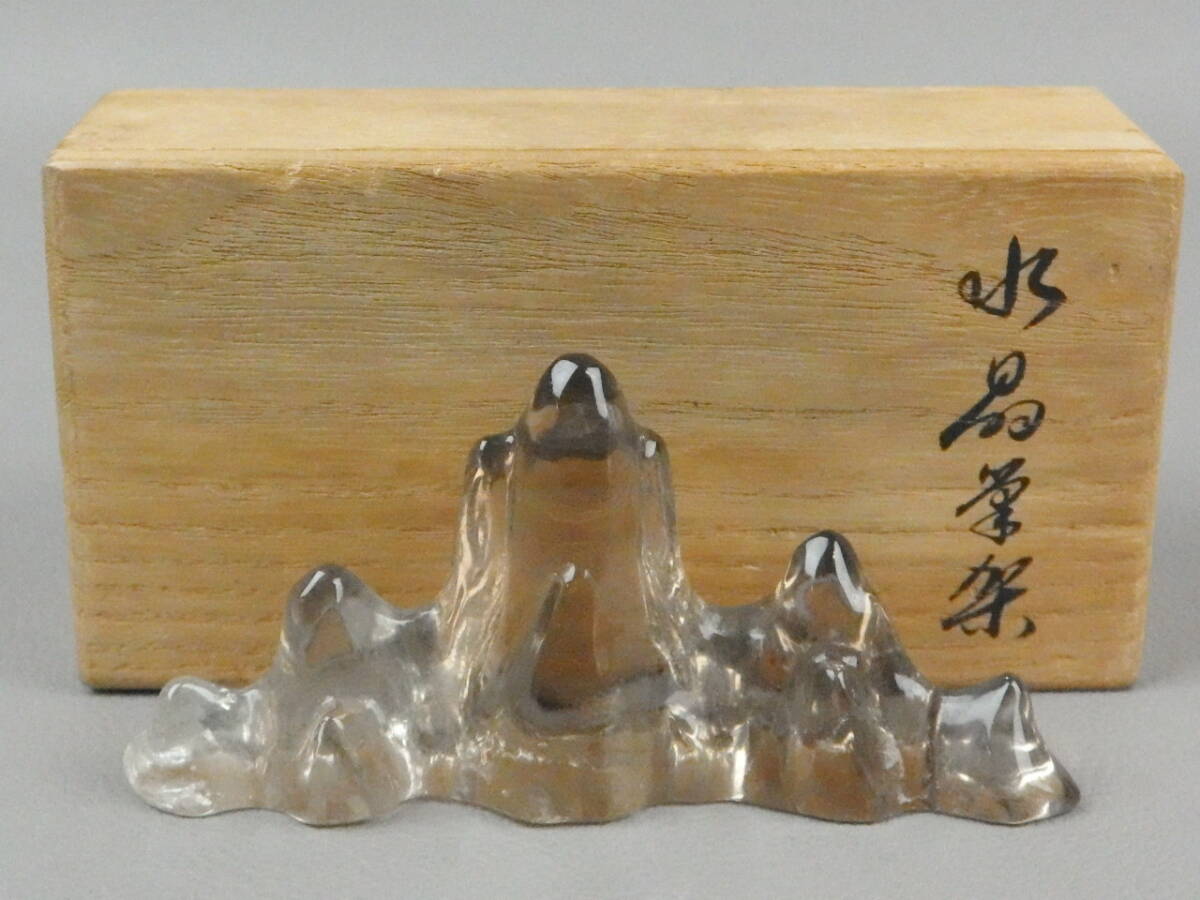 【骨董・文房具】★中国古玩 水晶★★連山形筆架 筆置 fk025wl.8 書道具 茶道具 山水拍卖