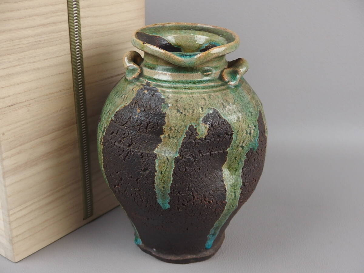 【骨董・茶道具】★古い?信楽焼?伊賀焼?武雄焼?★★二耳壷 fk029tb.8 花道 華道拍卖