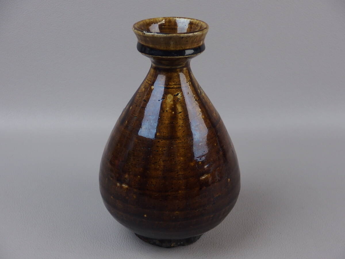 【骨董・茶道具】★李朝 高麗★★飴釉徳利 盤口瓶 fk030zb.7 黒高麗 酒器拍卖