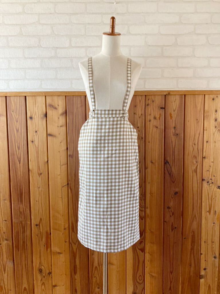 WEGO レディース ロングスカート ジャンパースカート タイトスカート チェック フリーサイズ 白 ブラウン ウエストゴム M-Lサイズ位 P拍卖