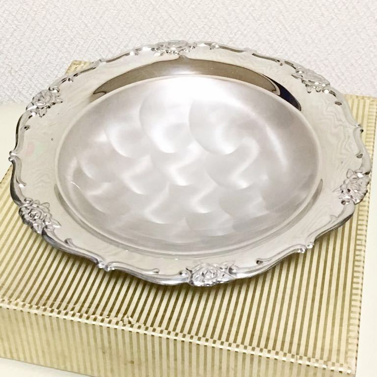 【新品】HANDFINISHED SILVERPLATED社 プレート皿 未使用品 レトロ 貴金属トレーにも拍卖