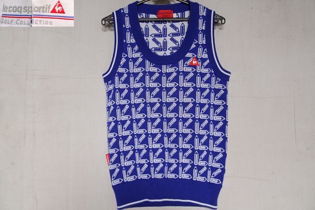 le coq sportif/ルコックスポルティフ/QGL5055/ベスト/ゴルフウェア/ニット系素材/鉛筆柄/Uネック/青紫/白/LLサイズ(5/16R)拍卖