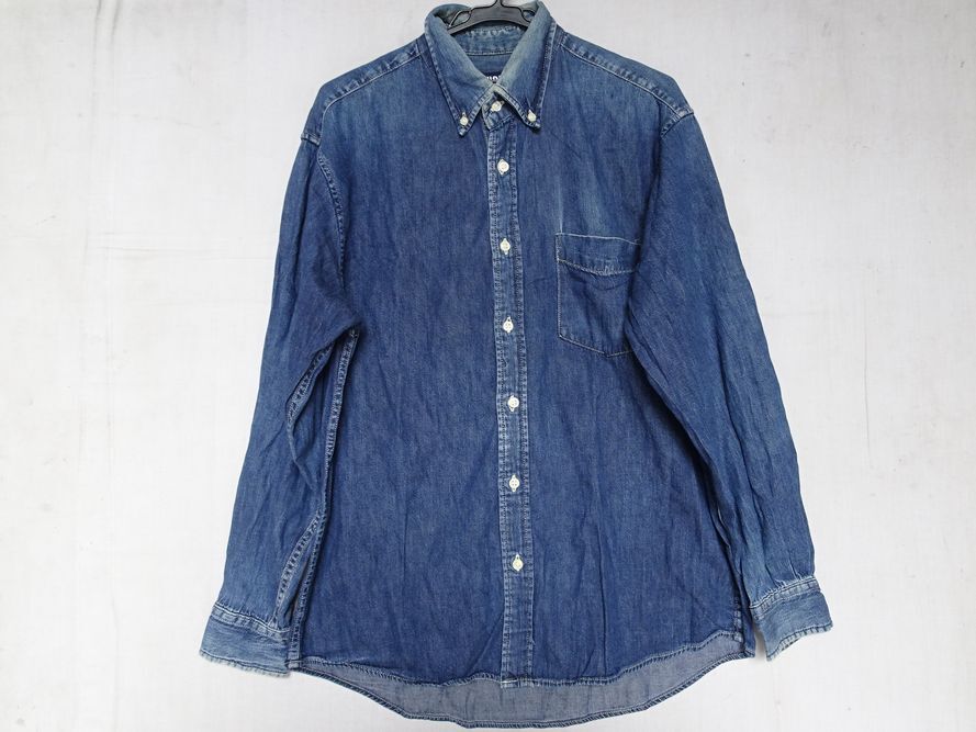 UNIQLO/ユニクロ/長袖ボタンダウンシャツ/ダンガリー綿素材/左胸ポケット/インディゴブルー/オールドユニクロ/青/Lサイズ(5/23R)拍卖