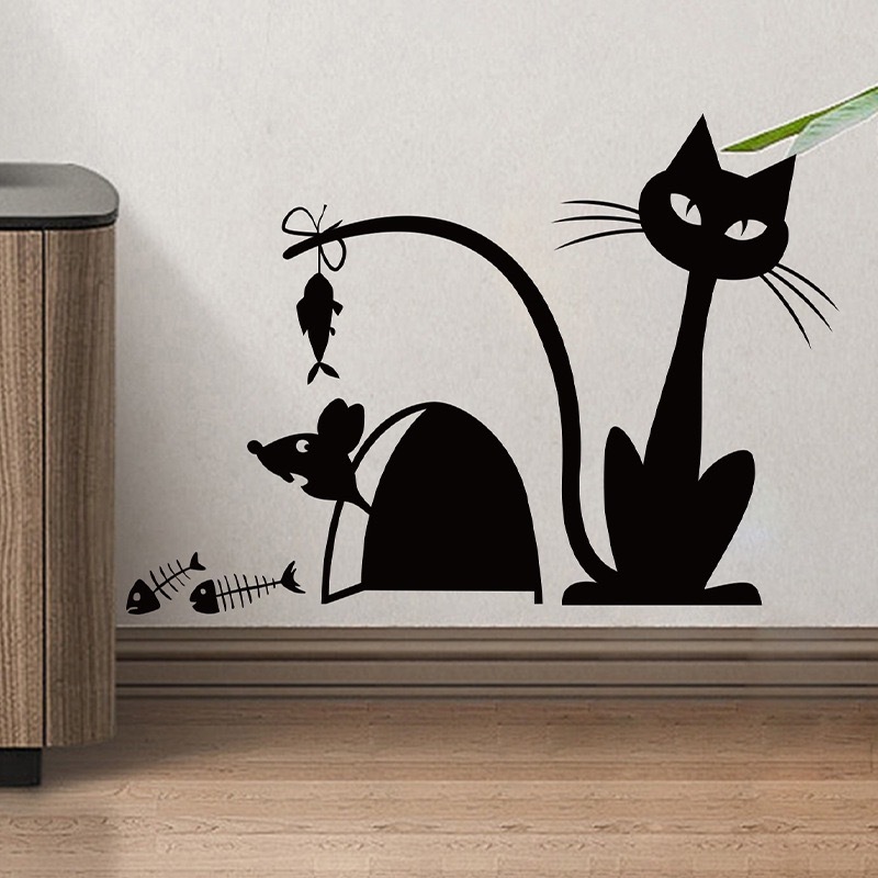 ウォールステッカー YGD033 猫とネズミ ネズミの穴 ブラック モノトーンネズミ DIY 壁紙 インテリア剥がせる拍卖