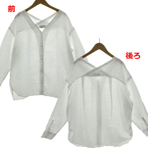 シンプリシテェ SIMPLICITE シャツ V襟 長袖 バッククロスVネック ラミー100%リネン系 ホワイト 白 F レディース拍卖