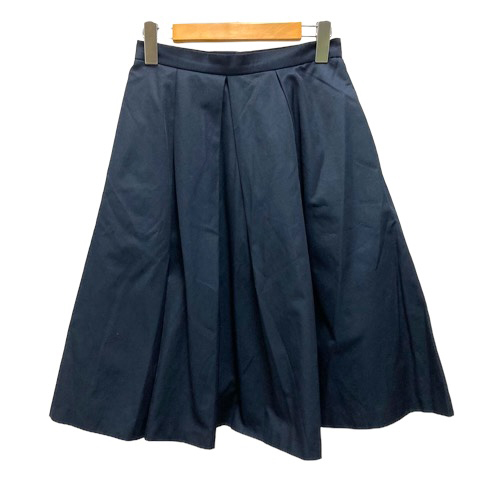 クミキョク 組曲 KUMIKYOKU スカート フレア Aライン タック 無地 ひざ丈 1 黒 ブラック レディース拍卖