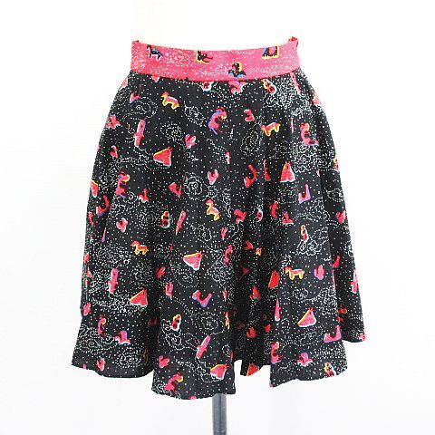 ツモリチサト TSUMORI CHISATO スカート ボトムス ミニ丈 フレア サーキュラー 総柄 コットン 2 ブラック ※EKM レディース拍卖