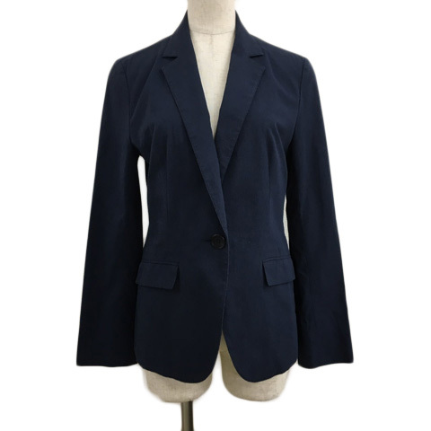インディヴィ INDIVI ジャケット テーラード シングル 無地 センターベント スリット 長袖 38 紺 ネイビー レディース拍卖