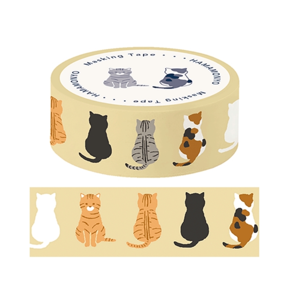 マスキングテープ 濱文様 おすわり猫ならべ 紙テープ マステ 和紙テープ 15mm x 5m拍卖