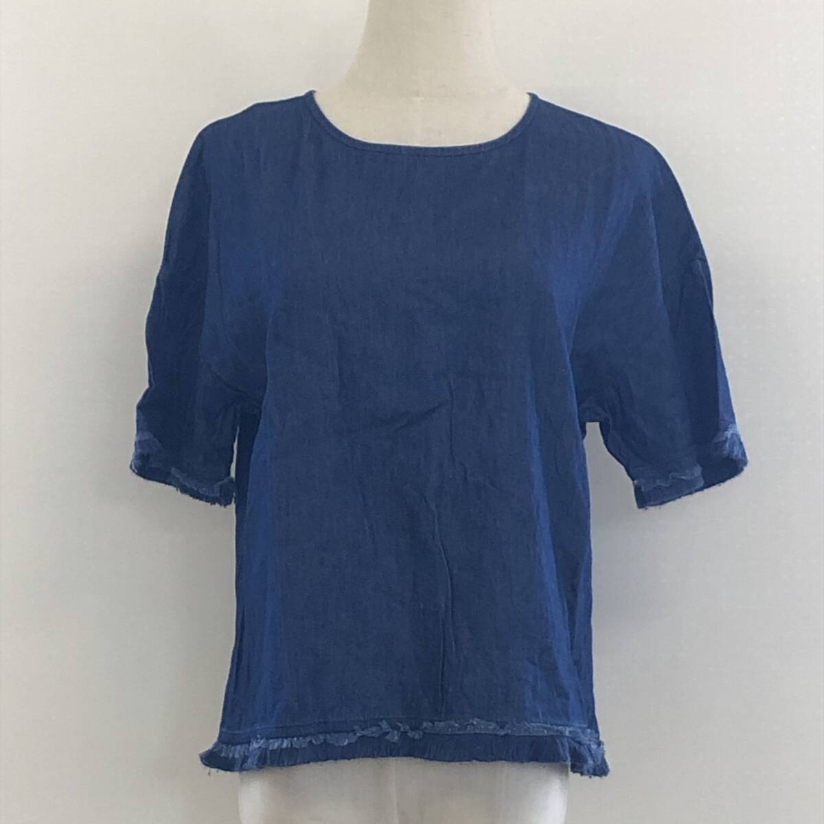 Y1178 GLOBAL WORK レディース トップス Tシャツ 半袖 薄手 丸首 ホック サイズM ブルー 青 綿素材含 シンプル かわいい おしゃれ 夏 拍卖