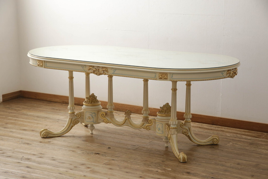 R-060745 中古 超美品 イタリア高級家具 Mario Colciago&Figli(マリオ・コルチャゴ) ロココ調 ダイニングテーブル(4人掛け、6人掛け、食卓)拍卖