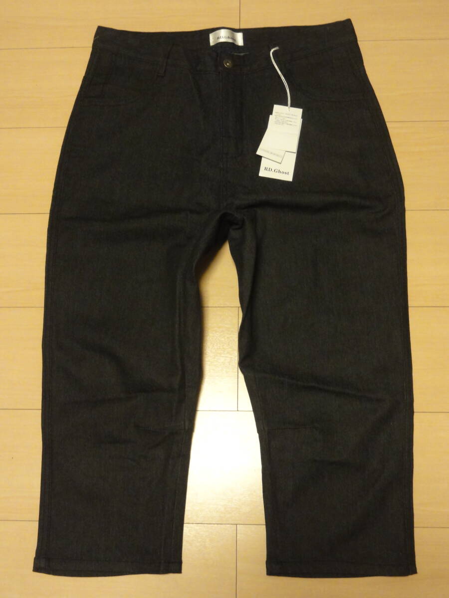 格安特大(XL・W86~88cm位)未使用タグ付き・R.D.GHOST(アールディゴースト)・濃グレー(黒)系地・可愛いフラップポケット高級7分丈ジーンズ拍卖