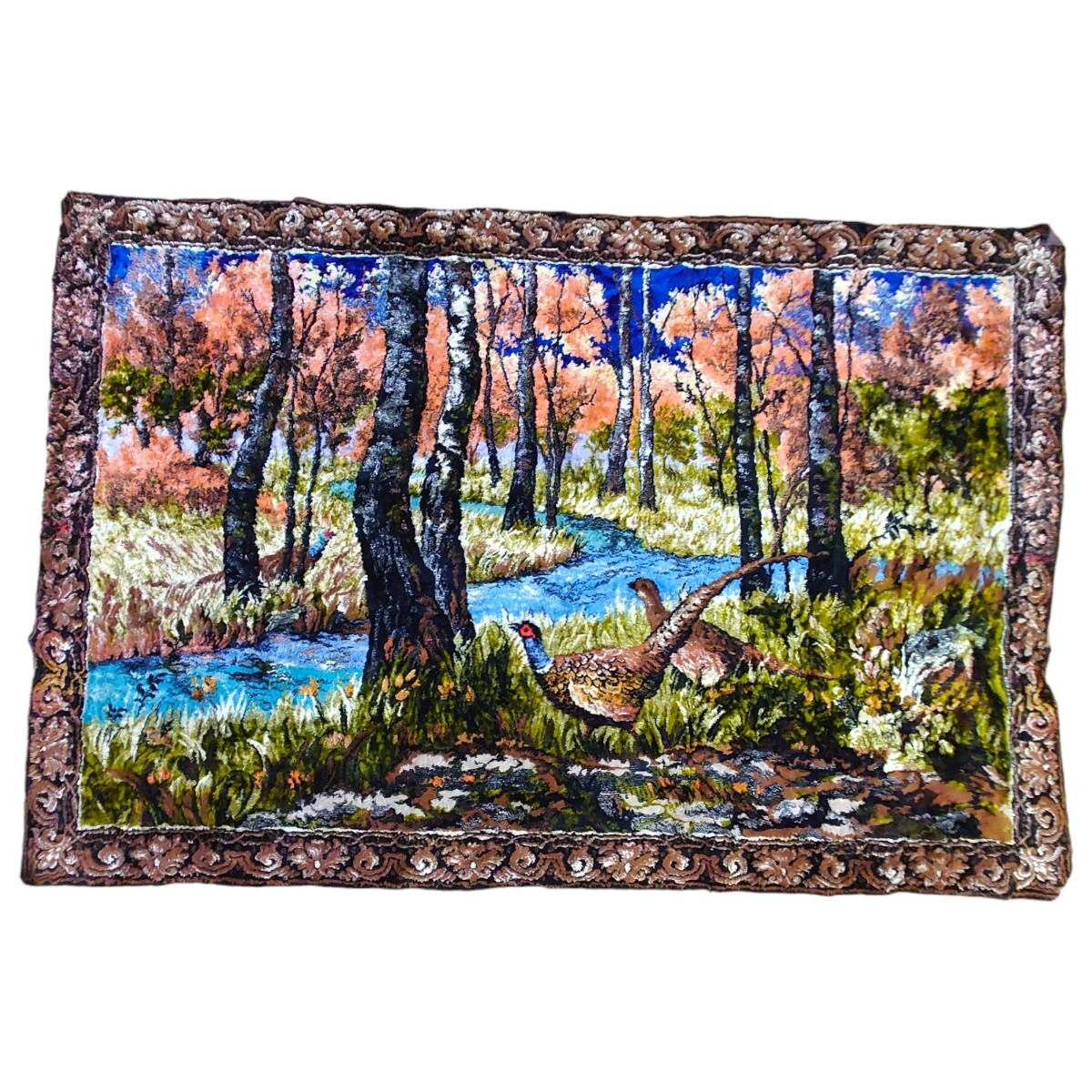 60年代イタリア製 vintageカーペット ハンティング キジ 自然 553拍卖