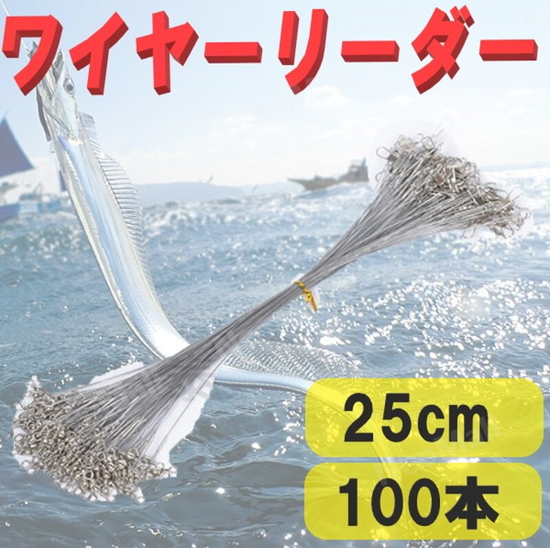 ワイヤーリーダー 25cm 100本セット 太刀魚 サゴシ サワラ ワインド テンヤ 釣具 ワーム ルアー まとめ 釣り具 リーダー拍卖
