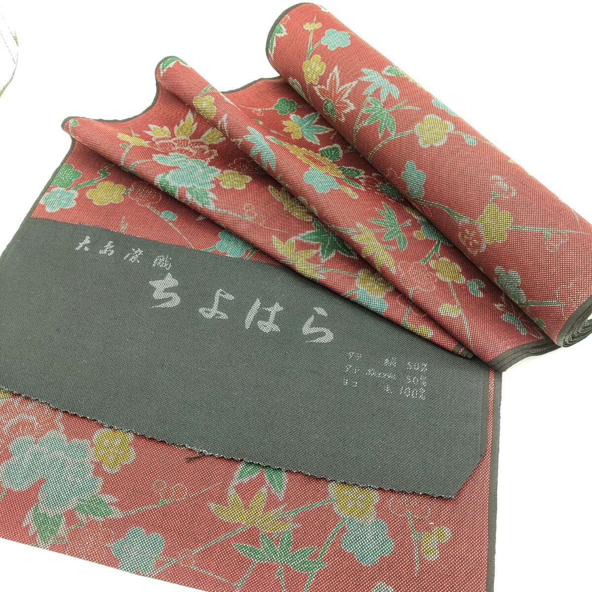 542【未使用保管品】大島染織 ちよはら 未仕立て品 反物 一反×37.5cm 草花模様 タテ絹50%ポリエステル50%ヨコ毛100% 日本 着物 布生地拍卖