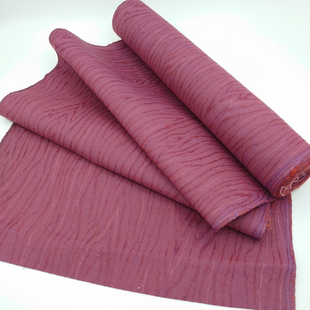 568【未使用保管品】趣味のきもの F-AT782 赤系木目模様小紋 未仕立て品 反物×37cm 毛20% ポリエステル20% ポリノジック60% 着物 和服拍卖