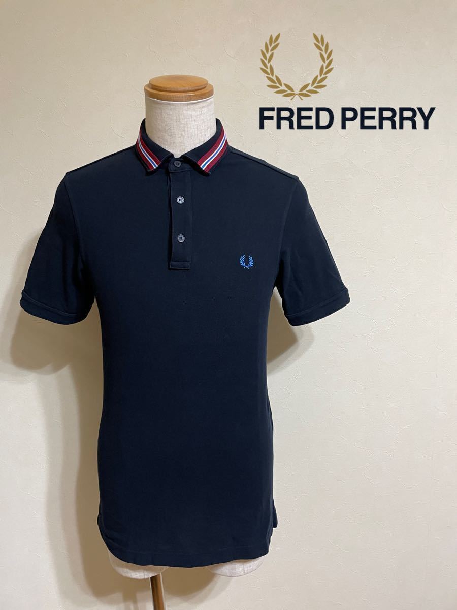 FRED PERRY フレッドペリー 鹿の子 ポロシャツ トップス ネイビー サイズS 半袖 濃紺 ヒットユニオン M6200拍卖