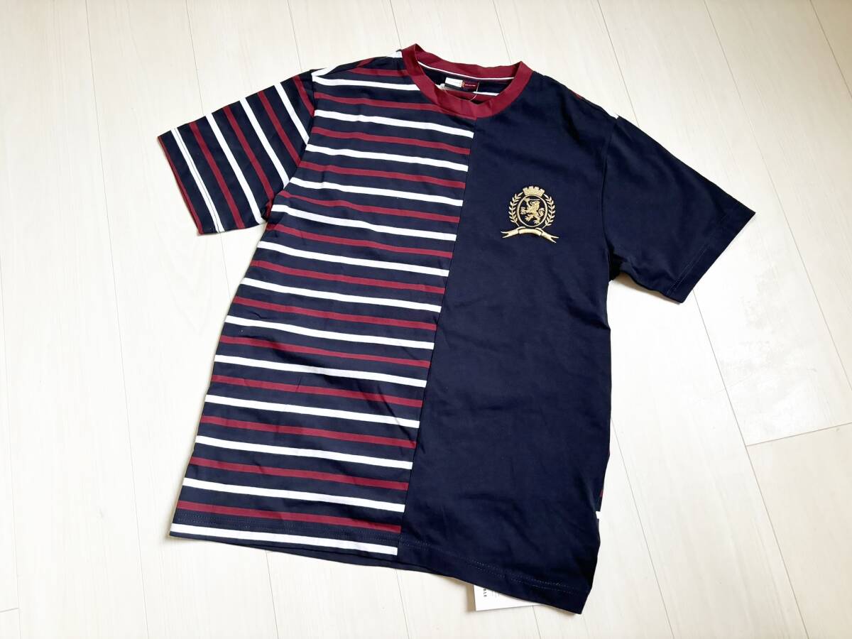 新品 Tommy Hilfiger COLLECTION ヒルフィガー コレクション Tシャツ カットソー 再構築 ボーダー ロゴ刺繍 半袖 紺 ネイビー M △5拍卖