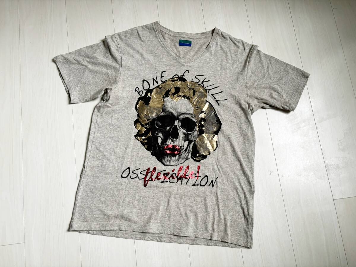 doublet ダブレット Tシャツ スカル ドクロ マリリンモンロー カットソー ネップ Vネック 半袖 M グレー bones of skull ossification △5拍卖
