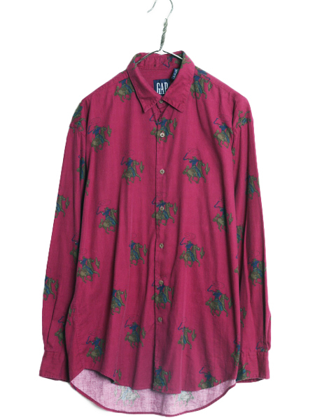 90s OLD GAP 総柄 長袖 シャツ メンズ M / 90年代 オールド ギャップ コットン マルチカラー カウボーイ ウエスタン 総柄シャツ パープル拍卖