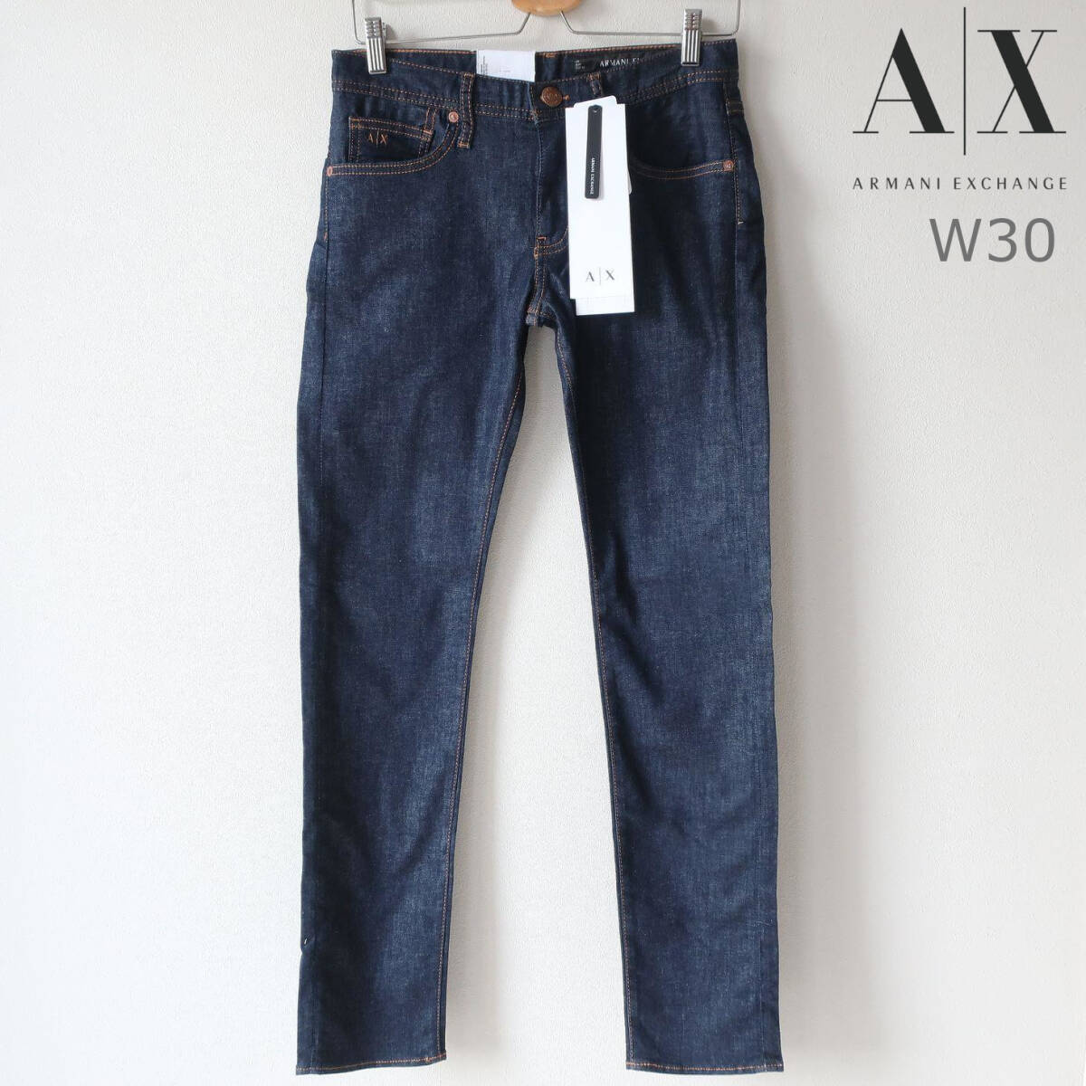 新品 ARMANI EXCHANGE ストレッチ スリム ジーンズ デニム パンツ 美脚 細身 未使用 アルマーニ インディゴ メンズ W30 Mサイズ 程度拍卖